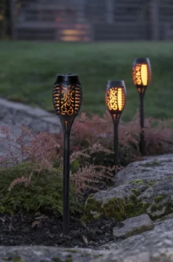 FLAME MINI Solcells-pollare 3-Pack 40cm Svart
