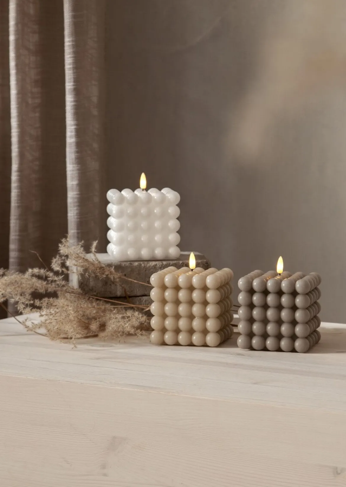 FLAMME DOT LED-Blockljus 12,5cm Beige