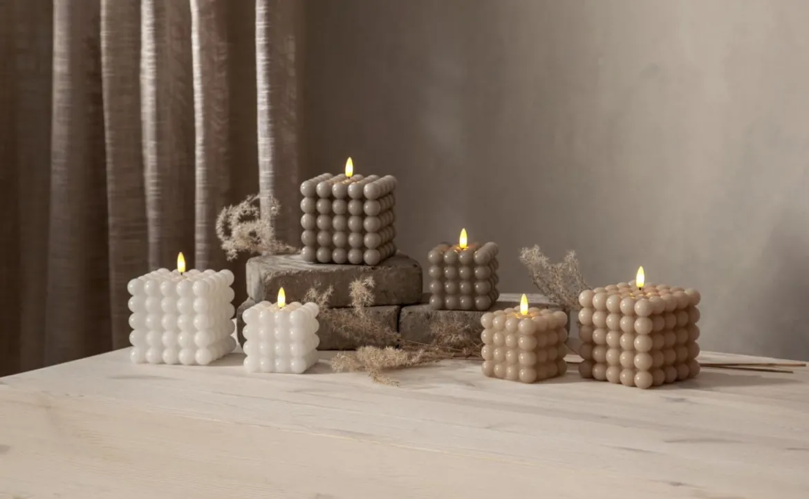 FLAMME DOT LED-Blockljus 12,5cm Beige