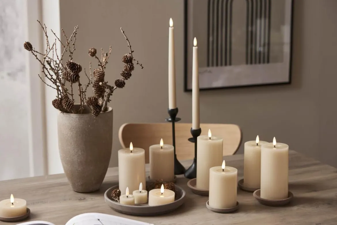 FLAMME FLOW LED-Blockljus Batteri 15cm Beige