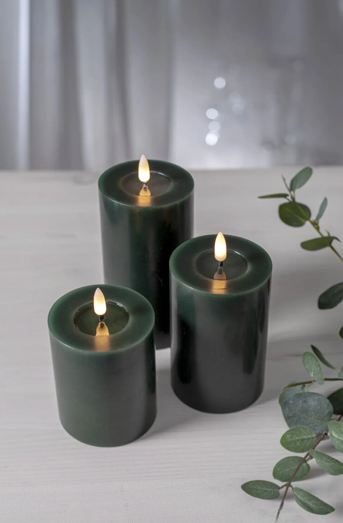 FLAMME FLOW LED-Blockljus Batteri 17,5cm Grön