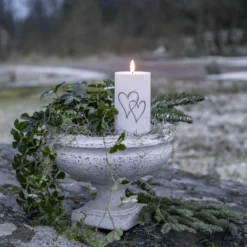 FLAMME HEART LED Gravljus 14cm Vit