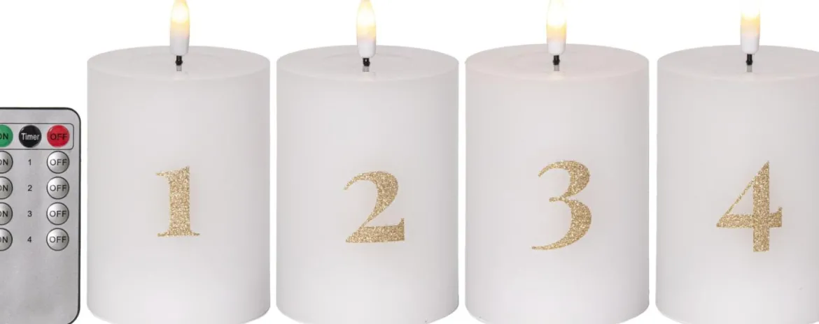FLAMME LED-Blockljus 4-Pack 12,5cm Vit