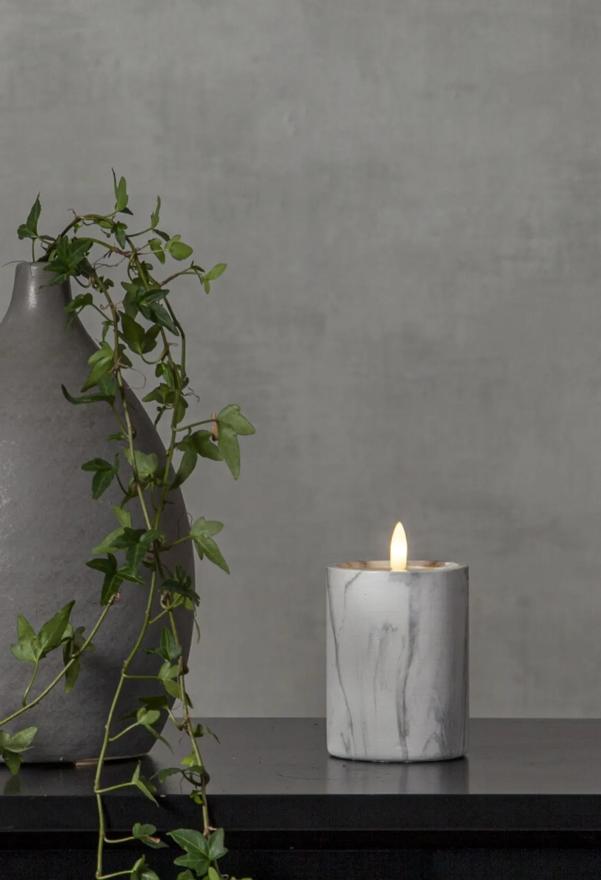 FLAMME MARBLE LED-Blockljus 12,5cm Grå