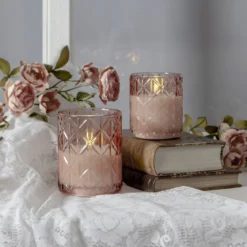FLAMME ROMB LED-Blockljus Batteri 10cm Rosa