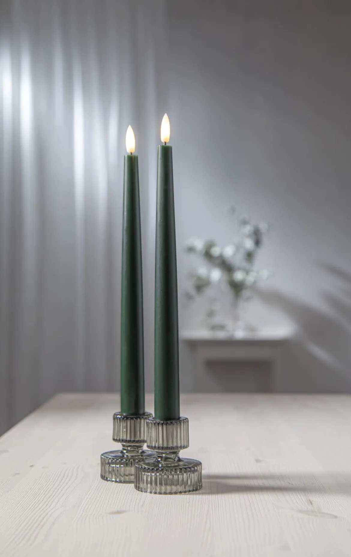 FLAMME SLIM LED-Antikljus 2-pack 28 cm Grön