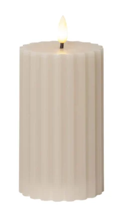 FLAMME STRIPE Blockljus 15cm Beige