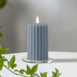 FLAMME STRIPE Blockljus 15cm Blå