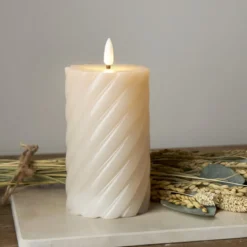 FLAMME SWIRL LED-Blockljus 15cm Beige