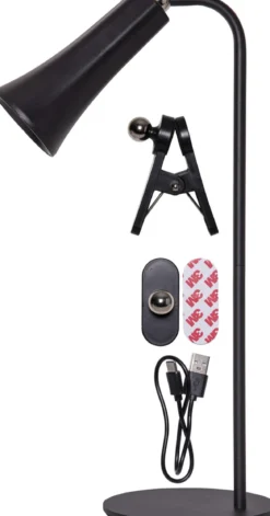 FUNCTIONAL Bord/Vägg/Klämmlampa USB-Laddbar 38cm Svart