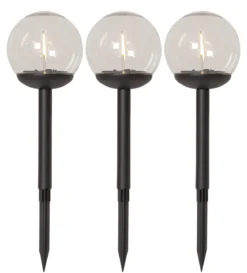 GLOBE Solcells-pollare 3-pack 25cm Svart