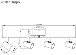 HUGIN Takspot Rak 4a Borstad Stål 75cm
