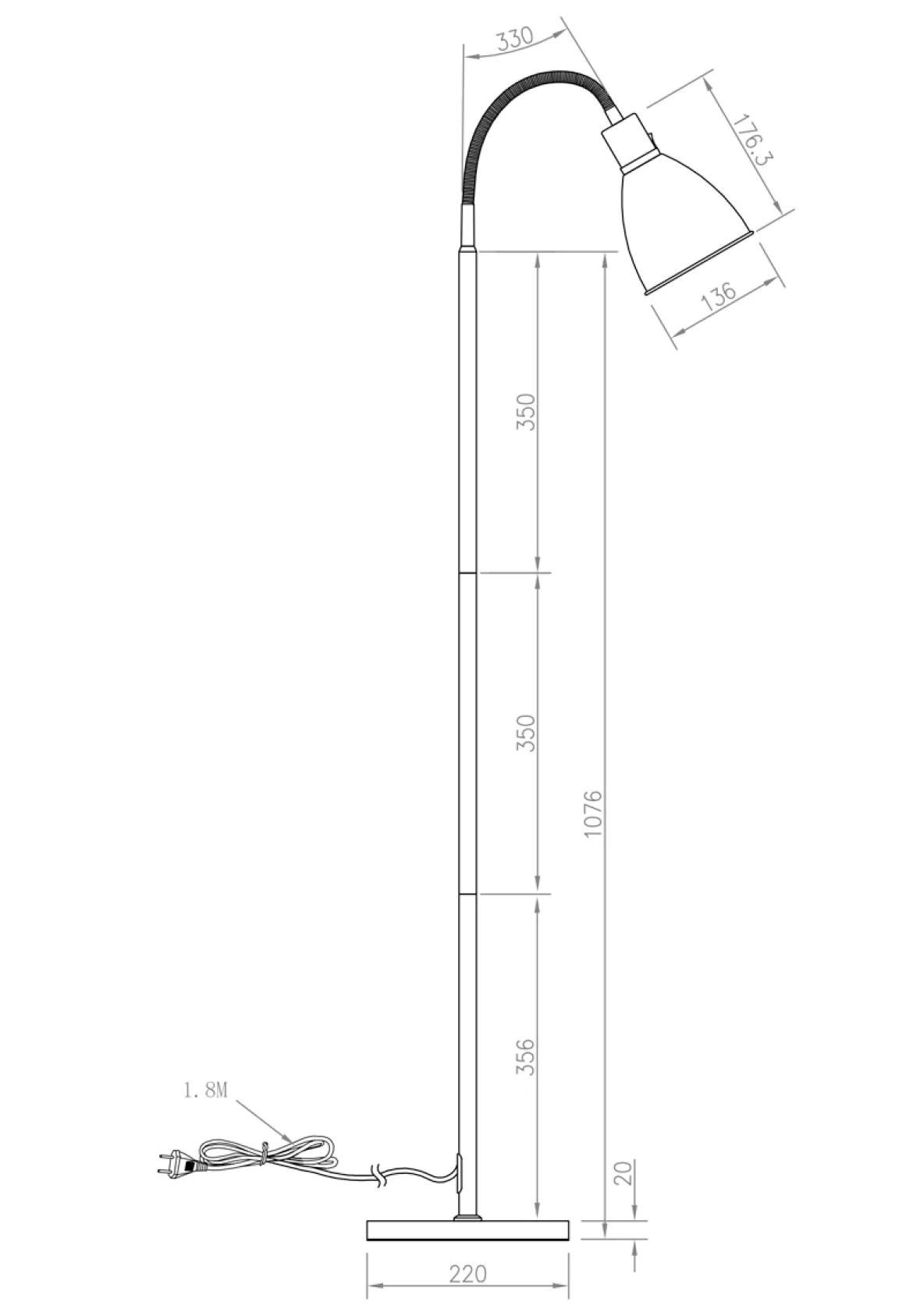 IDRE Golvlampa 158cm Vit/Krom