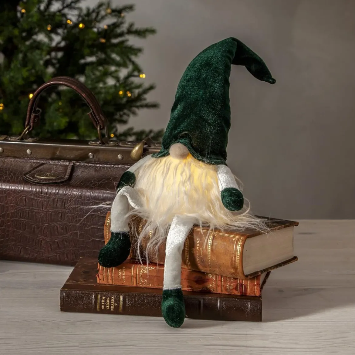 JOYLIGHT Dekorationsfigur Tomte Batteri 44cm Grön