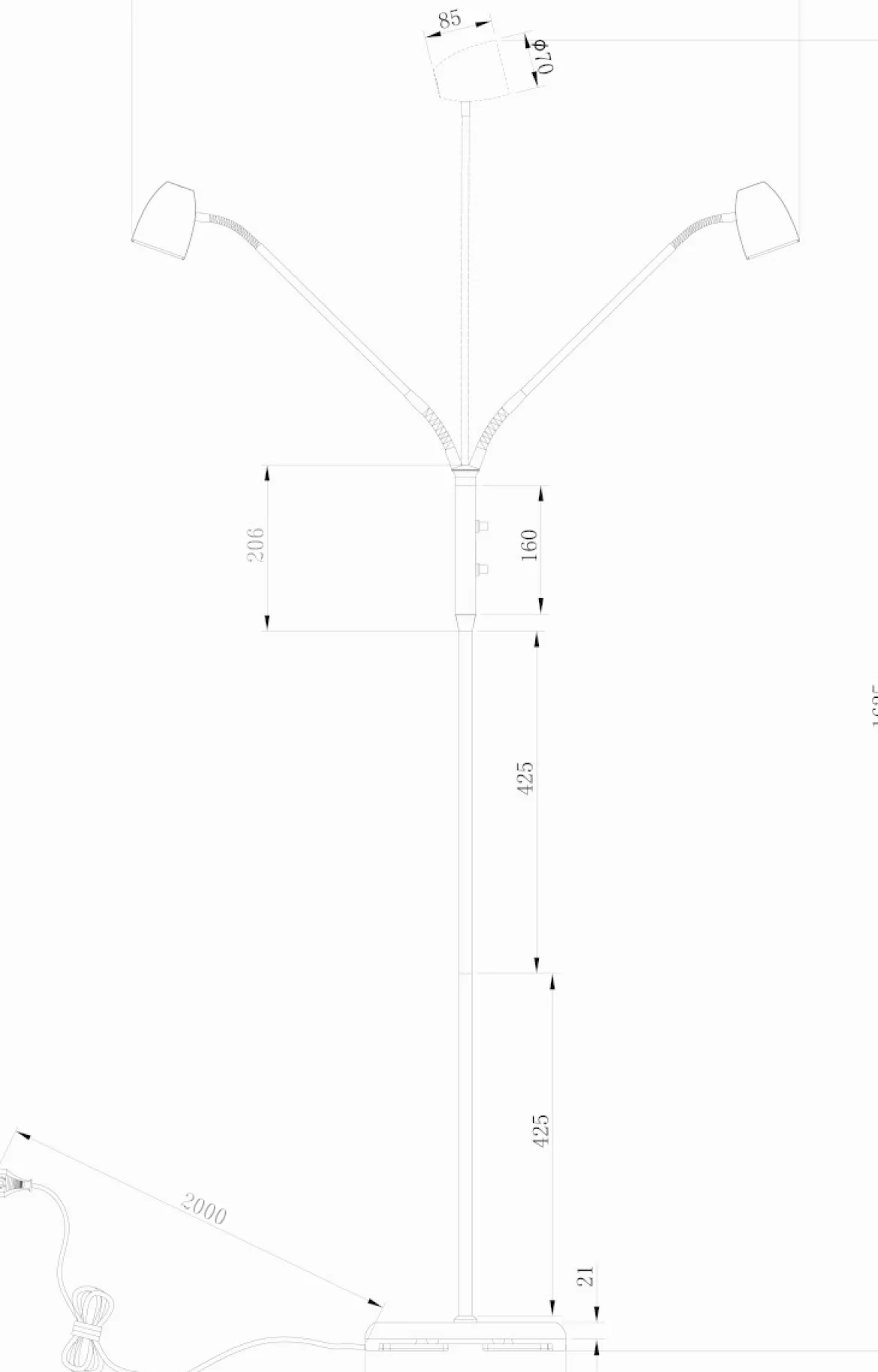 SANDNES Golvlampa dubbel 140cm Borstad Stål