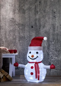 TECIDY Utomhusdekoration Snögubbe Batteri 70cm Vit/Röd