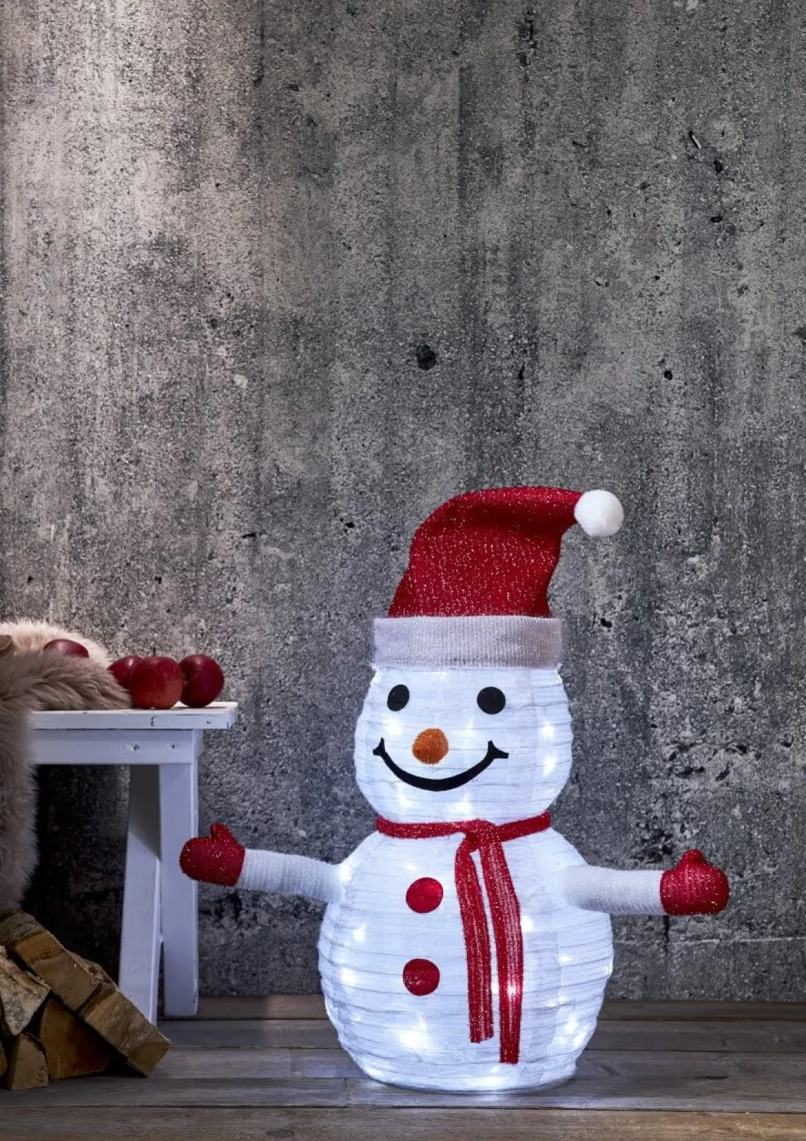 TECIDY Utomhusdekoration Snögubbe Batteri 70cm Vit/Röd