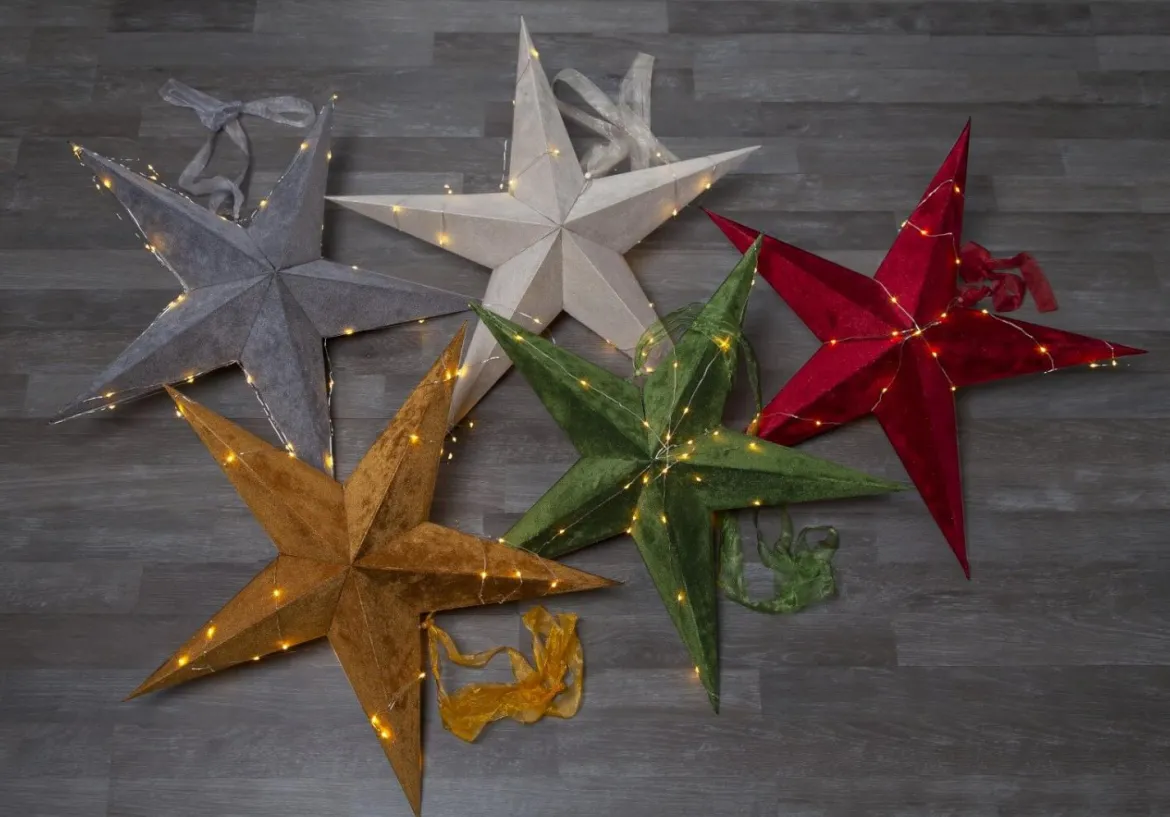 VELVET Pappersstjärna 60cm 40LED Guld